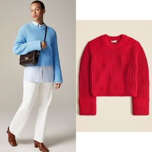 NWT J CREW Heritage cotton fisherman crewneck sweater in RED